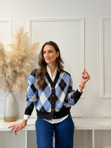 Cardigan Losangos Azul e Chocolate