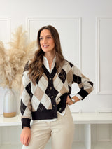 Cardigan Losangos Choco e Bege