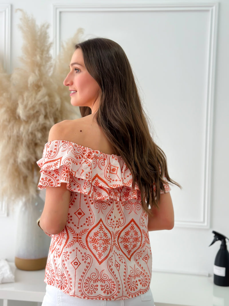 Blusa Bordada Coral
