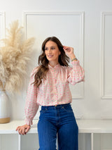 Blusa Floral Riscas Rosa