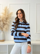 Polo de Malha Riscas Azul & Chocolate