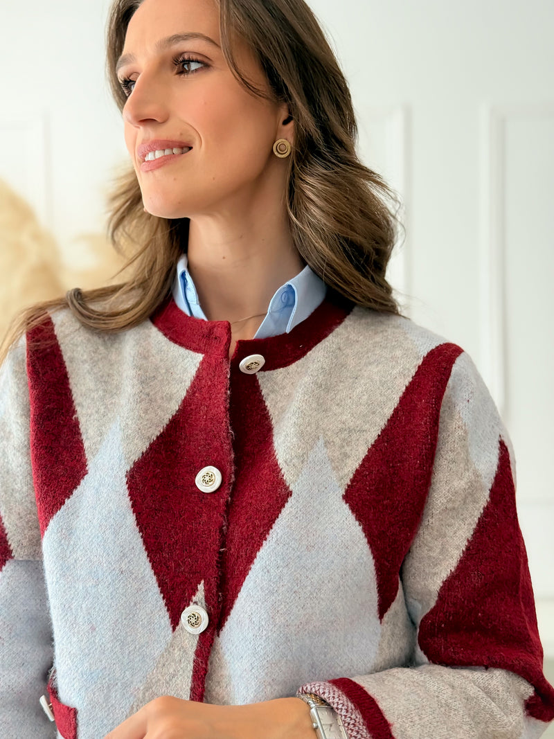 Cardigan Geométrico Bordeaux