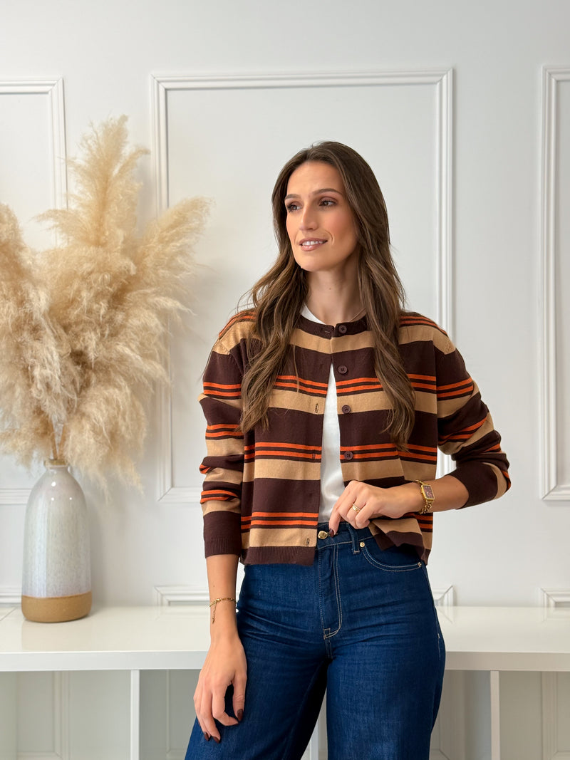 Casaco Malha Choco/laranja