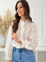 Blusa Floral Romântica com Folhos