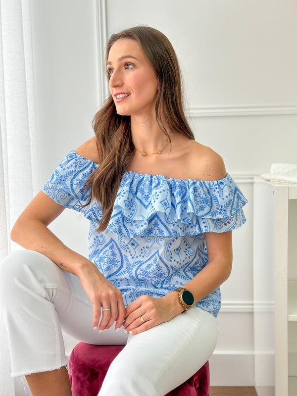 Blusa Bordada Azul
