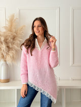 Malha Assimétrica c/ Renda Rosa