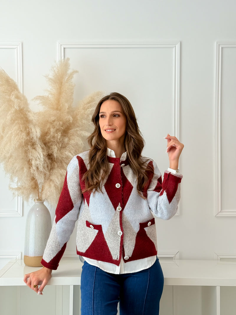 Cardigan Geométrico Bordeaux