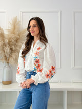 Blusa Branca Bordada Floral