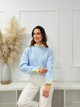 Malha Amarela c/ Detalhes Azul e Pérolas