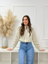 Camisa Floral Verde com Gola Franzida