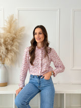 Blusa Floral Rosa e Laranja