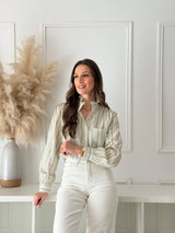 Camisa Floral Verde com Gola Franzida