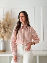 Camisa Floral Vermelha com Gola Franzida