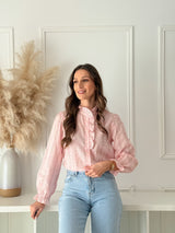 Blusa Floral Romântica com Folhos Rosa