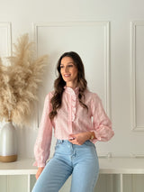 Blusa Floral Romântica com Folhos Rosa