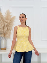 Top Amarelo Bordado Laço Costas