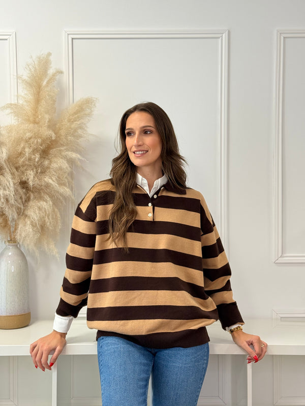 Camisola Riscas Choco/Caramelo