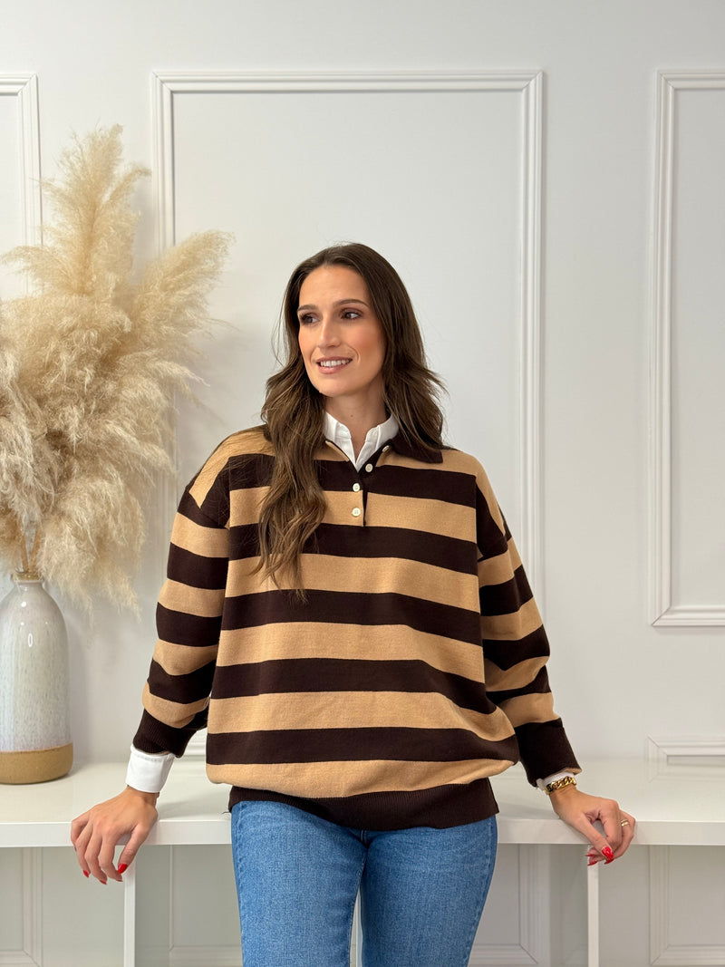 Camisola Riscas Choco/Caramelo