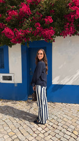 Calças Riscas Azul