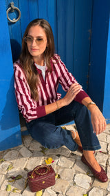 Cardigan Riscas Rosa