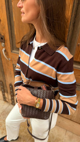 Cardigan Castanho Riscas
